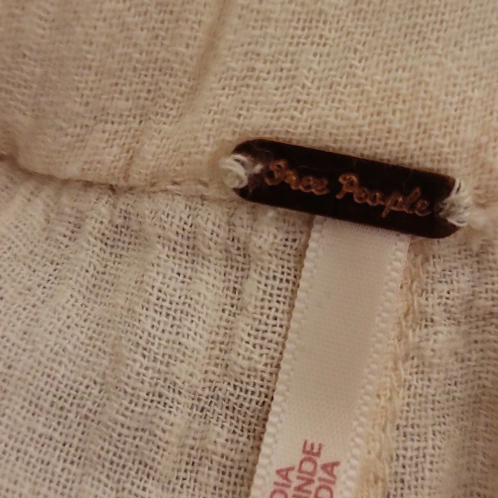 Free People Large Beige Wide-Leg Cargo Pants Boho Elastic Waist - Picture 10 of 13